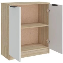 TRUE DEAL Buffet Blanc Et Chêne Sonoma 60x30x70 Cm Bois D'ingénierie 9 TRUE DEAL Buffet Blanc Et Chêne Sonoma 60x30x70 Cm Bois D'ingénierie -Buffet et enfilade Soldes 67304578 5