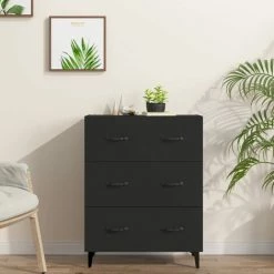 TRUE DEAL Buffet Noir 69,5x34x90 Cm Bois D'ingénierie