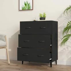 TRUE DEAL Buffet Noir 69,5x34x90 Cm Bois D'ingénierie -Buffet et enfilade Soldes 67305244 3