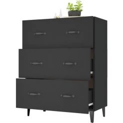 TRUE DEAL Buffet Noir 69,5x34x90 Cm Bois D'ingénierie -Buffet et enfilade Soldes 67305244 4