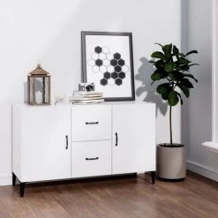 TRUE DEAL Buffet Blanc Brillant 100x36x60 Cm Bois D'ingénierie