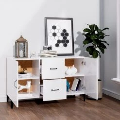 TRUE DEAL Buffet Blanc Brillant 100x36x60 Cm Bois D'ingénierie -Buffet et enfilade Soldes 67305369 3