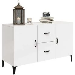 TRUE DEAL Buffet Blanc Brillant 100x36x60 Cm Bois D'ingénierie -Buffet et enfilade Soldes 67305369 4