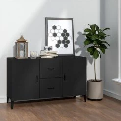 TRUE DEAL Buffet Noir 100x36x60 Cm Bois D'ingénierie