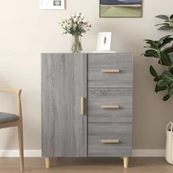 TRUE DEAL Buffet Sonoma Gris 69,5x34x90 Cm Bois D'ingénierie