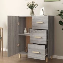 TRUE DEAL Buffet Sonoma Gris 69,5x34x90 Cm Bois D'ingénierie -Buffet et enfilade Soldes 67305867 3