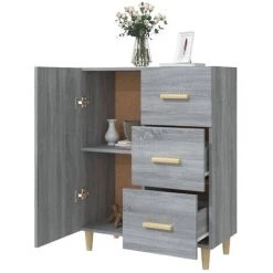 TRUE DEAL Buffet Sonoma Gris 69,5x34x90 Cm Bois D'ingénierie -Buffet et enfilade Soldes 67305867 4