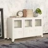 TRUE DEAL Buffet Industriel Blanc 105x35x62 Cm Métal Et Verre