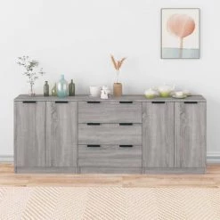 TRUE DEAL Buffets 3 Pcs Sonoma Gris Bois D'ingénierie