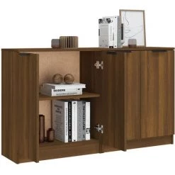 TRUE DEAL Buffets 2 Pcs Chêne Marron 60x30x70 Cm Bois D'ingénierie -Buffet et enfilade Soldes 67306332 5