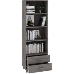 TRUE DEAL Buffet Haut Gris Clair 60x35x180 Cm Bois Massif De Pin -Buffet et enfilade Soldes 67306504 3