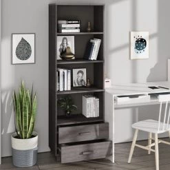 TRUE DEAL Buffet Haut Gris Clair 60x35x180 Cm Bois Massif De Pin -Buffet et enfilade Soldes 67306504 4
