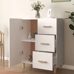 TRUE DEAL Buffet Blanc 69,5x34x90 Cm Bois D'ingénierie -Buffet et enfilade Soldes 67307087 3