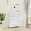 TRUE DEAL Buffet Blanc Brillant 70x34x90 Cm Bois D'ingénierie