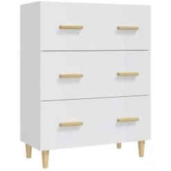 TRUE DEAL Buffet Blanc Brillant 70x34x90 Cm Bois D'ingénierie -Buffet et enfilade Soldes 67307089 2