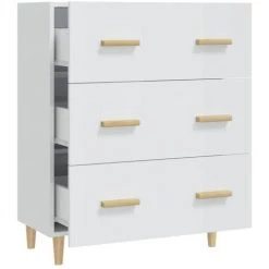 TRUE DEAL Buffet Blanc Brillant 70x34x90 Cm Bois D'ingénierie -Buffet et enfilade Soldes 67307089 5