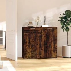 TRUE DEAL Buffet Chêne Fumé 80x36x75 Cm Bois D'ingénierie
