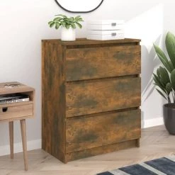 TRUE DEAL Buffet Chêne Fumé 60x35x76 Cm Bois D'ingénierie