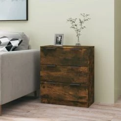 TRUE DEAL Buffet Chêne Fumé 60x30x70 Cm Bois D'ingénierie