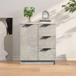 TRUE DEAL Buffet Gris Béton 60x30x70 Cm Bois D'ingénierie