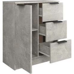 TRUE DEAL Buffet Gris Béton 60x30x70 Cm Bois D'ingénierie -Buffet et enfilade Soldes 67309373 5