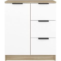TRUE DEAL Buffet Blanc Et Chêne Sonoma 60x30x70 Cm Bois D'ingénierie -Buffet et enfilade Soldes 67309396 3