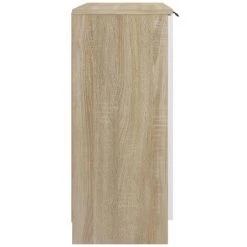 TRUE DEAL Buffet Blanc Et Chêne Sonoma 60x30x70 Cm Bois D'ingénierie -Buffet et enfilade Soldes 67309396 4