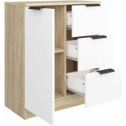 TRUE DEAL Buffet Blanc Et Chêne Sonoma 60x30x70 Cm Bois D'ingénierie -Buffet et enfilade Soldes 67309396 5