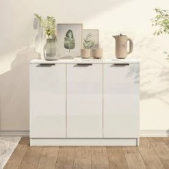 TRUE DEAL Buffet Blanc Brillant 90,5x30x70 Cm Bois D'ingénierie