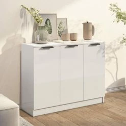 TRUE DEAL Buffet Blanc Brillant 90,5x30x70 Cm Bois D'ingénierie -Buffet et enfilade Soldes 67309417 3