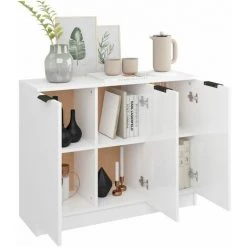 TRUE DEAL Buffet Blanc Brillant 90,5x30x70 Cm Bois D'ingénierie -Buffet et enfilade Soldes 67309417 4