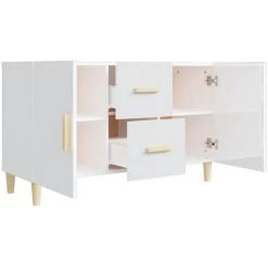 TRUE DEAL Buffet Blanc Brillant 100x36x60 Cm Bois D'ingénierie -Buffet et enfilade Soldes 67309517 5