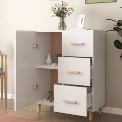 TRUE DEAL Buffet Blanc Brillant 69,5x34x90 Cm Bois D'ingénierie -Buffet et enfilade Soldes 67309526 3