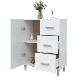 TRUE DEAL Buffet Blanc Brillant 69,5x34x90 Cm Bois D'ingénierie -Buffet et enfilade Soldes 67309526 4
