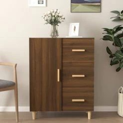 TRUE DEAL Buffet Chêne Marron 69,5x34x90 Cm Bois D'ingénierie