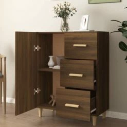 TRUE DEAL Buffet Chêne Marron 69,5x34x90 Cm Bois D'ingénierie -Buffet et enfilade Soldes 67310004 3