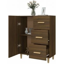 TRUE DEAL Buffet Chêne Marron 69,5x34x90 Cm Bois D'ingénierie -Buffet et enfilade Soldes 67310004 4