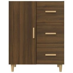 TRUE DEAL Buffet Chêne Marron 69,5x34x90 Cm Bois D'ingénierie -Buffet et enfilade Soldes 67310004 5