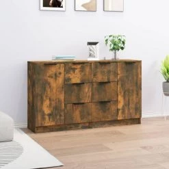 TRUE DEAL Buffets 2 Pcs Chêne Fumé 60x30x70 Cm Bois D'ingénierie