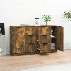 TRUE DEAL Buffets 2 Pcs Chêne Fumé 60x30x70 Cm Bois D'ingénierie -Buffet et enfilade Soldes 67310162 3