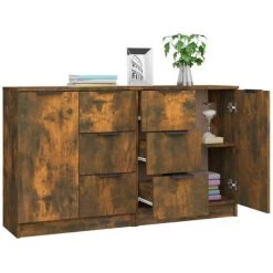 TRUE DEAL Buffets 2 Pcs Chêne Fumé 60x30x70 Cm Bois D'ingénierie -Buffet et enfilade Soldes 67310162 4