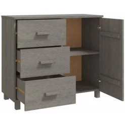 TRUE DEAL Buffet Gris Clair 90x40x80 Cm Bois De Pin Solide -Buffet et enfilade Soldes 67310312 5