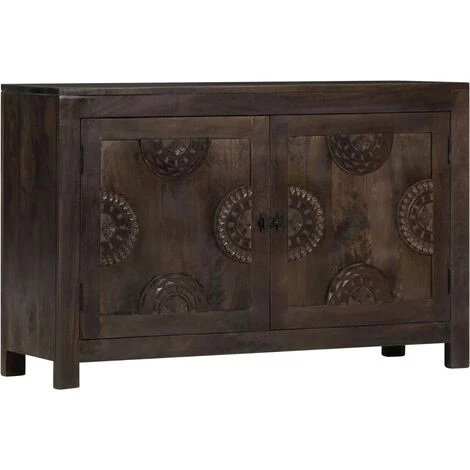 DOC&ET² Buffet Avec Dessin Sculpté 110x35x70 Cm Bois De Manguier Massif - Brun 2 DOC&ET² Buffet Avec Dessin Sculpté 110x35x70 Cm Bois De Manguier Massif - Brun – Image 2