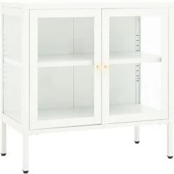 DOC&ET² Buffet Blanc 70x35x70 Cm Acier Et Verre - Blanc