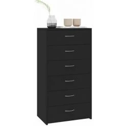 DOC&ET² Buffet Avec 6 Tiroirs Noir 50x34x96 Cm Aggloméré - Noir -Buffet et enfilade Soldes 67322474 3