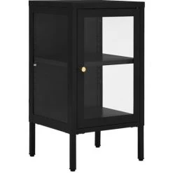 DOC&ET² Buffet Noir 38x35x70 Cm Acier Et Verre - Noir