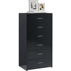 DOC&ET² Buffet Avec 6 Tiroirs Noir Brillant 50x34x96 Cm Aggloméré - Noir -Buffet et enfilade Soldes 67322505 3