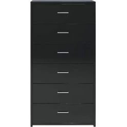 DOC&ET² Buffet Avec 6 Tiroirs Noir Brillant 50x34x96 Cm Aggloméré - Noir -Buffet et enfilade Soldes 67322505 4