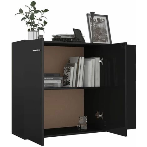 DOC&ET² Buffet Noir Brillant 105x30x75 Cm Aggloméré - Noir 3 DOC&ET² Buffet Noir Brillant 105x30x75 Cm Aggloméré - Noir – Image 3