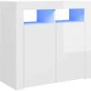 DOC&ET² Buffet Avec Lumières LED Blanc Brillant 80x35x75 Cm - Blanc